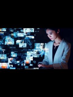 [x]Young Asian Woman Watching Hologram Screens Stock Footage Video (100% ...