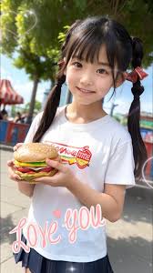 ハワイアンバーガー、パイナップルが好き！🍍🍔 いつも楽しみだよ！🌺, #aiジュニアアイドル #ai生成 #ハンバーガー #ジュニアアイドル  #マクドナルド #ai美少女